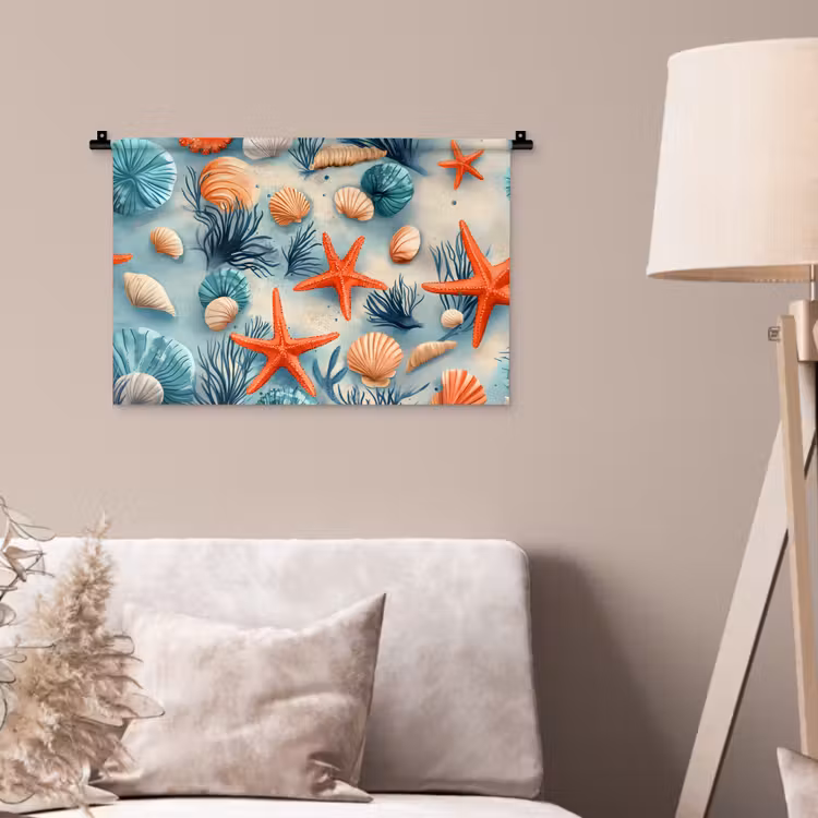 Wandkleed - Zeesterren - Schelpen - Illustratie - Zand — 2