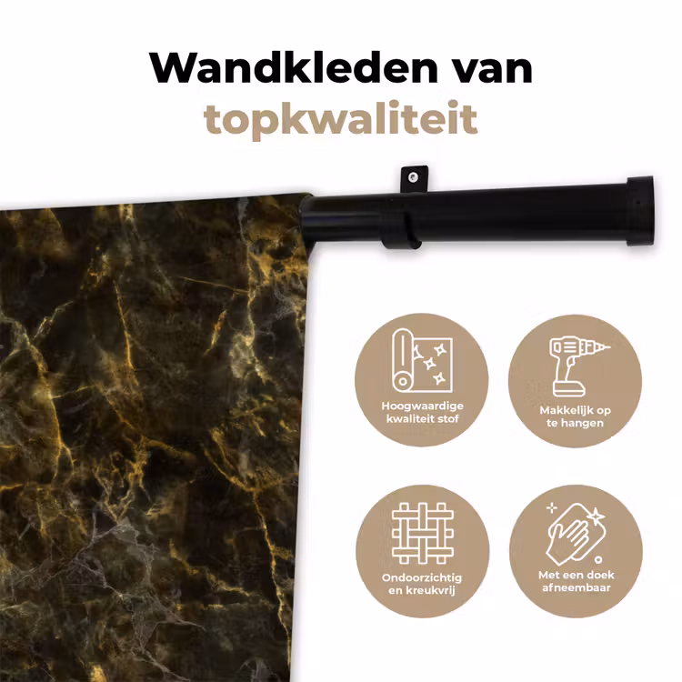 Wandkleed - Zwart - Marmer - Goud — 3