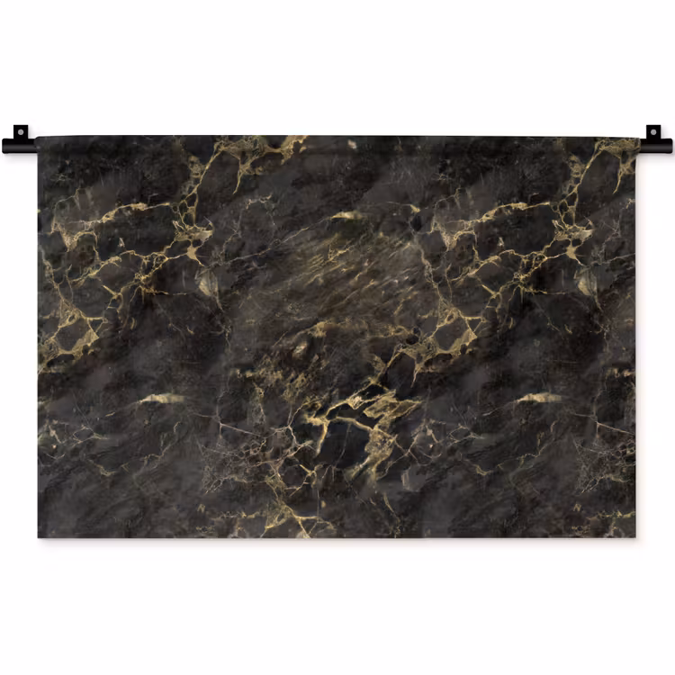 Wandkleed - Zwart - Marmer - Goud - Nerf — 1