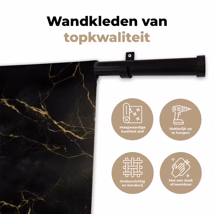 Wandkleed - Zwart marmer - Gouden aders - Klassiek — 3