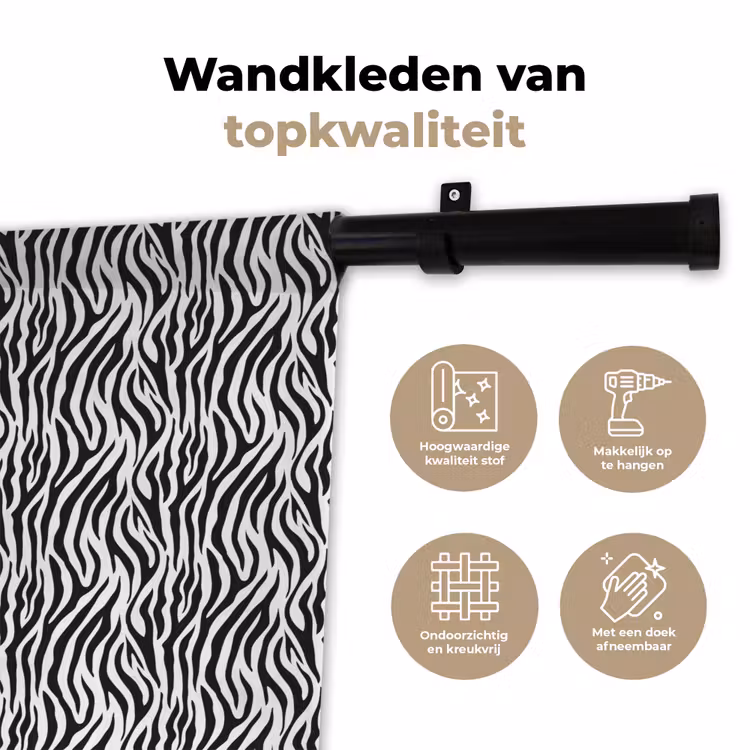 Wandkleed - Zwart - Wit - Zebra - Patroon — 3