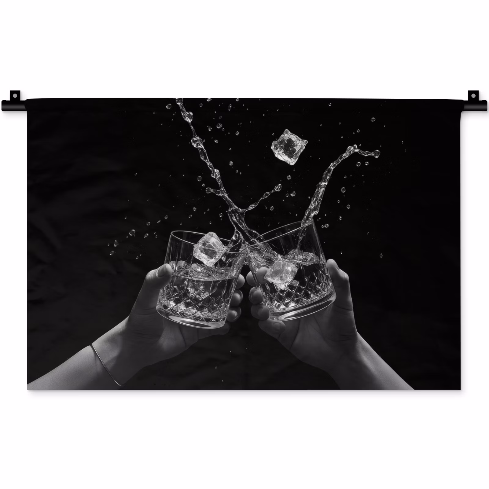 Wandkleed - Whiskyglazen - Ijs - Spetters - Zwart — 1