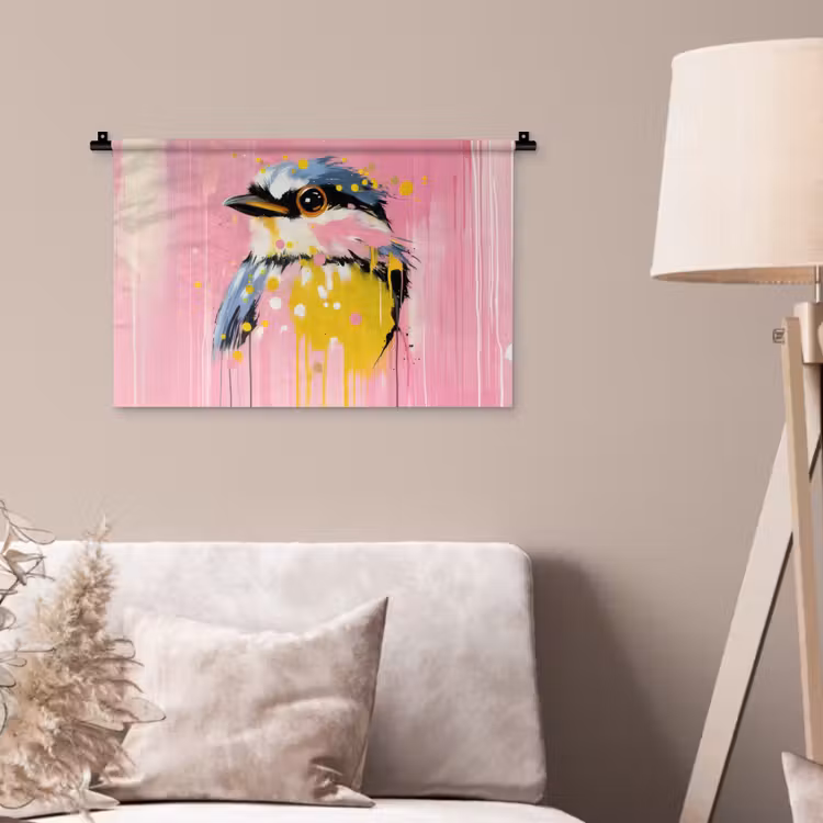 Wandkleed - Vogel - Roze - Geel - Blauw — 2