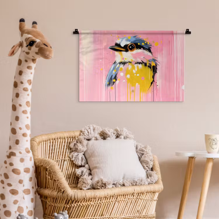 Wandkleed - Vogel - Roze - Geel - Blauw — 5