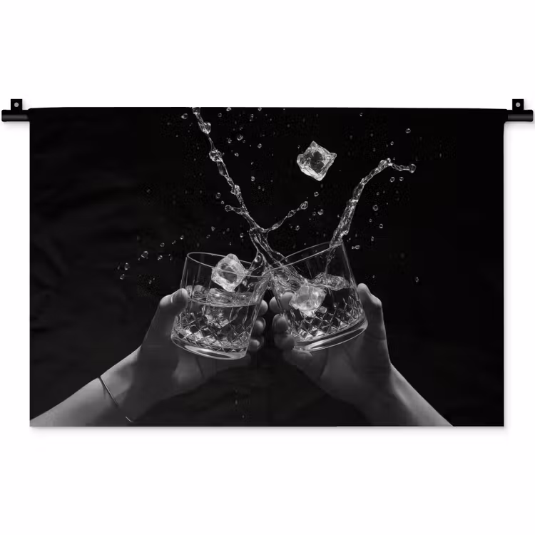 Wandkleed - Whiskyglazen - Ijs - Spetters - Zwart — 1