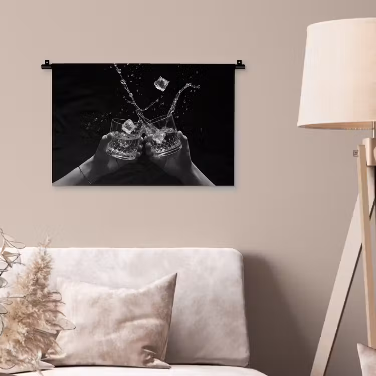Wandkleed - Whiskyglazen - Ijs - Spetters - Zwart — 2