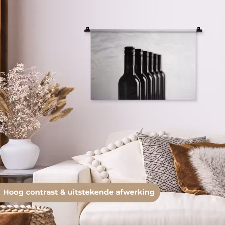 Wandkleed - Wijnflessen - Zwart - Minimalistisch — 4