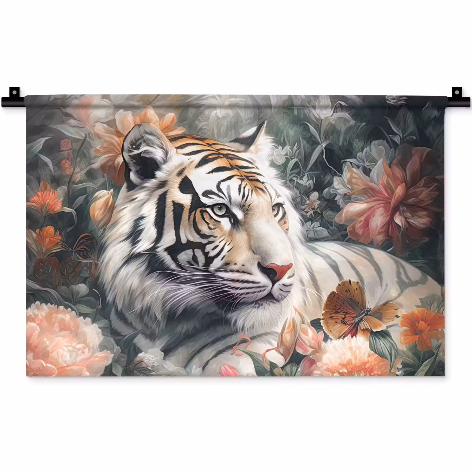 Wandkleed - Tijger - Wilde dieren - Bloemen - Jungle — 1
