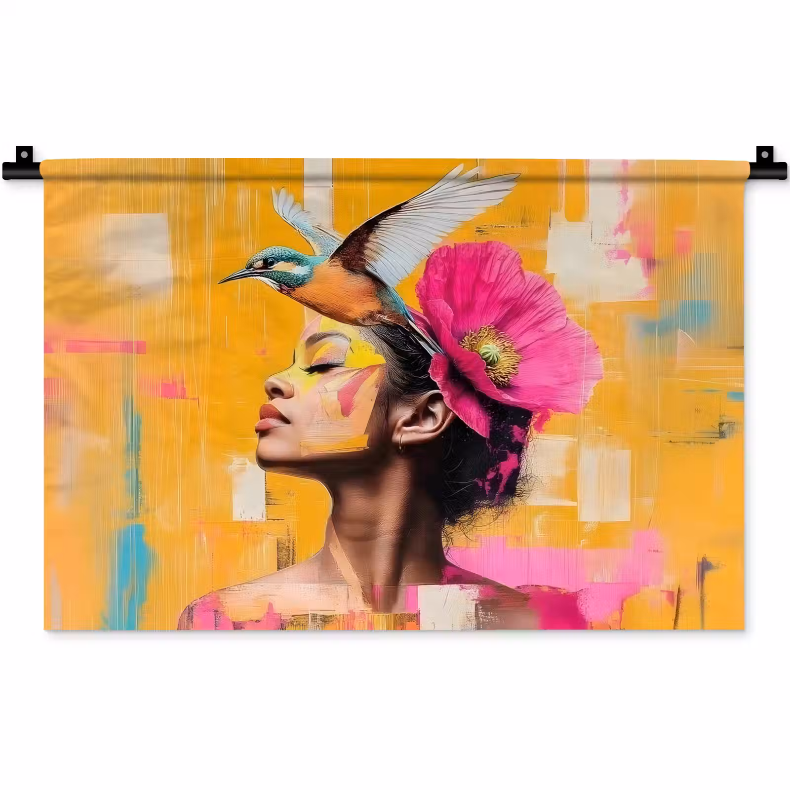 Wandkleed - Vogel - Vrouw - Abstract - Bloem — 1