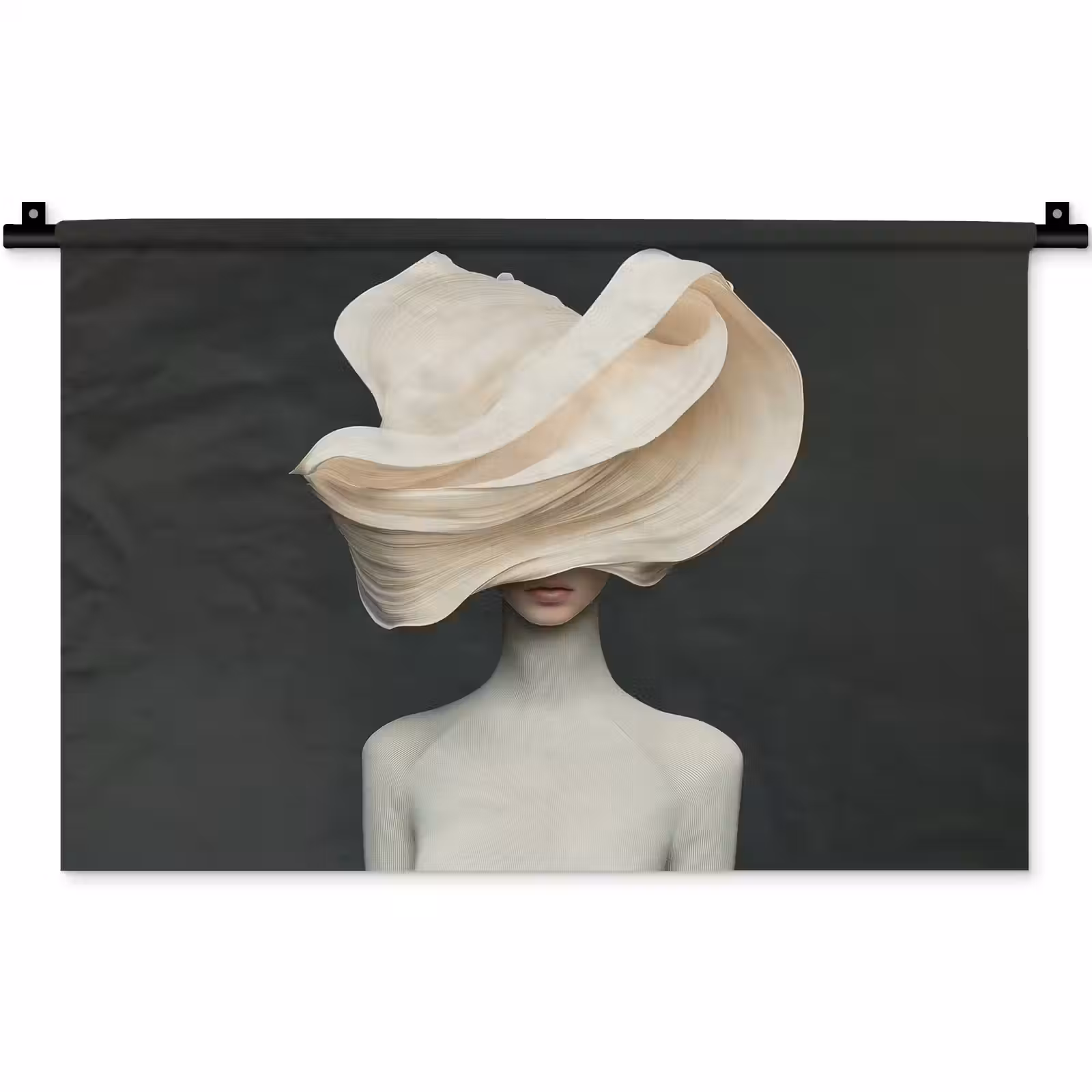 Wandkleed - Vrouw - Beige - hoed — 1