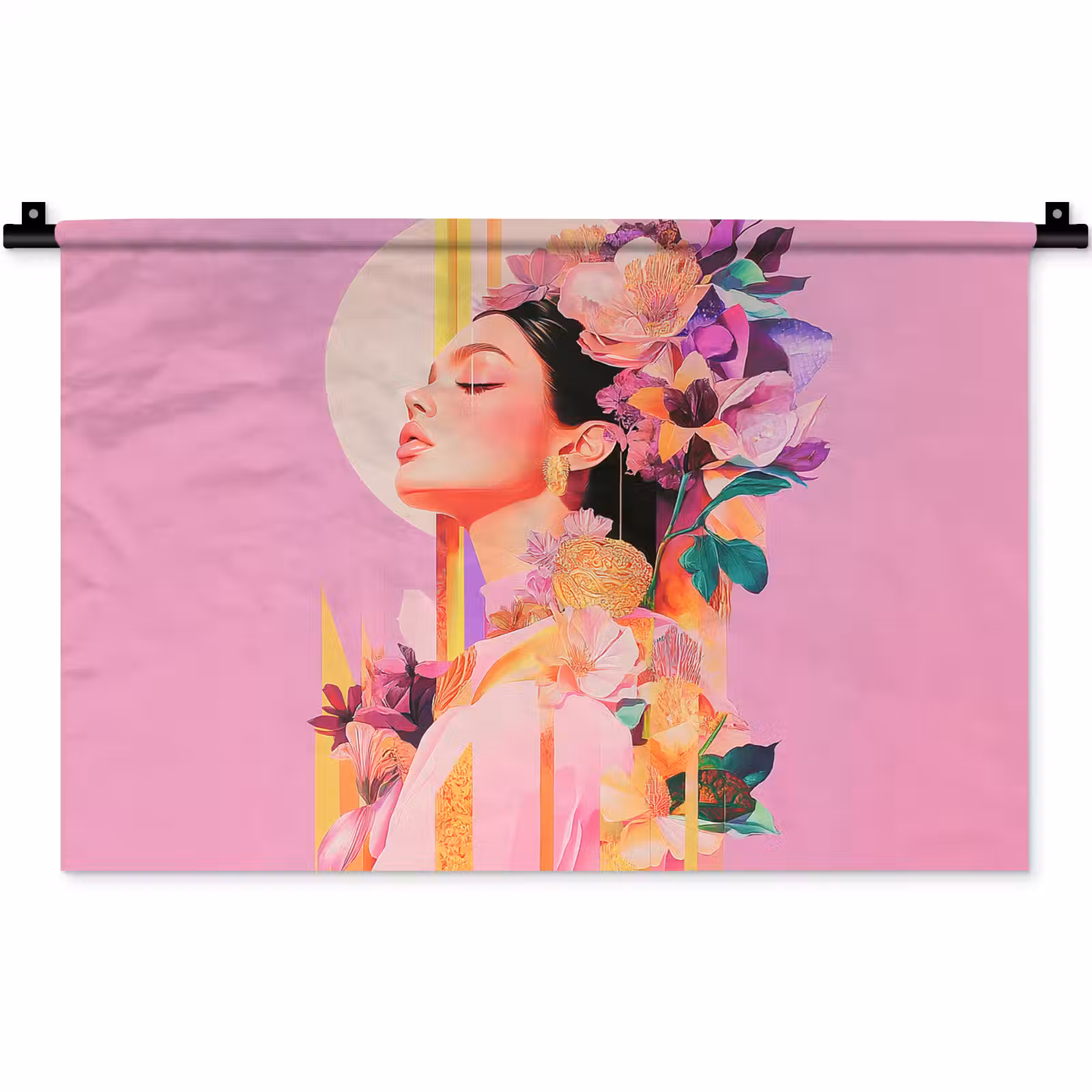 Wandkleed - Vrouw - Bloemen - Paars - Abstract — 1