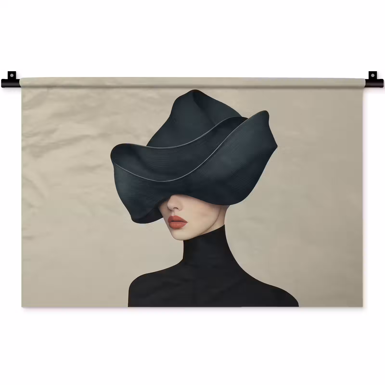Wandkleed - Vrouw - Groen - Hoed — 1