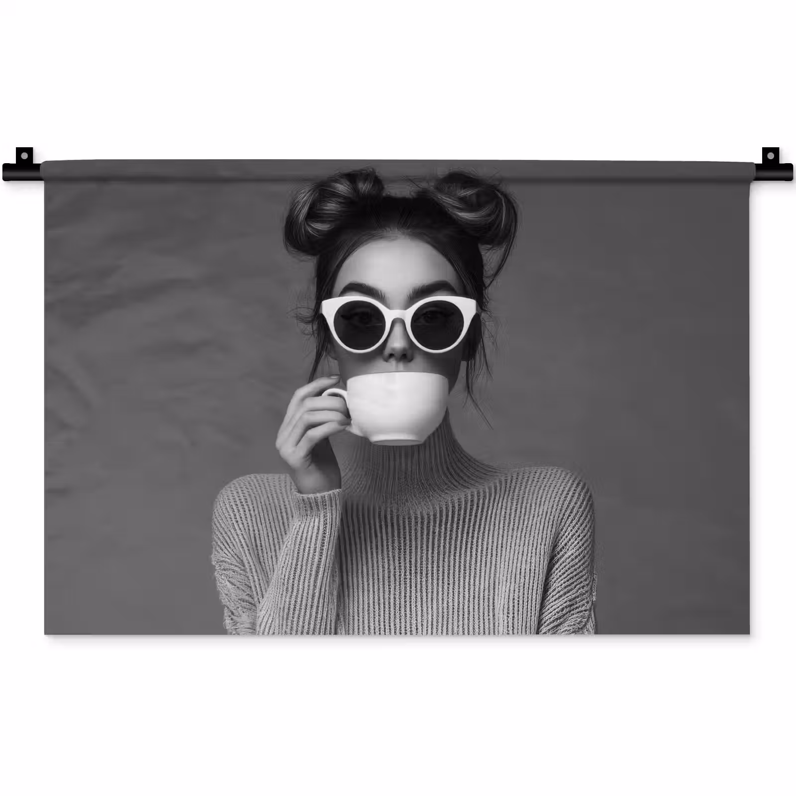 Wandkleed - Vrouw - Koffie - Zwart - Wit — 1