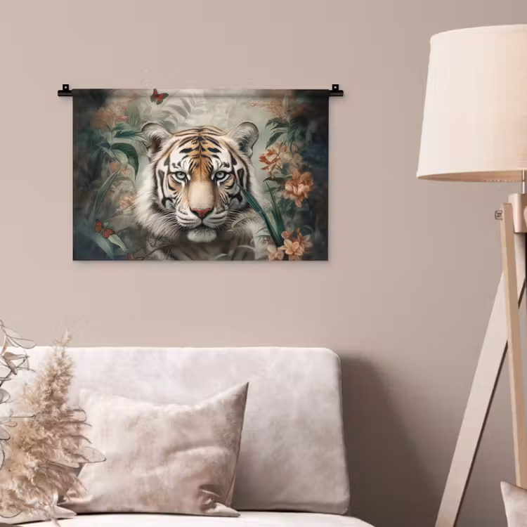 Wandkleed - Tijger - Vlinders - Dieren - Jungle - Bloemen — 2