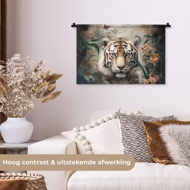 Wandkleed - Tijger - Vlinders - Dieren - Jungle - Bloemen — 4
