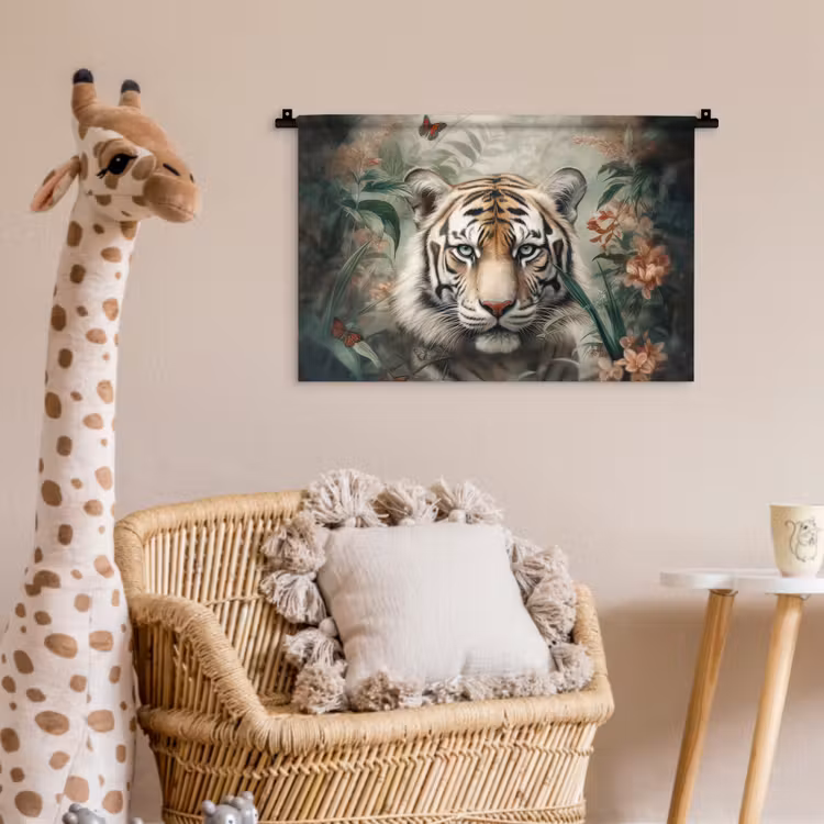 Wandkleed - Tijger - Vlinders - Dieren - Jungle - Bloemen — 5