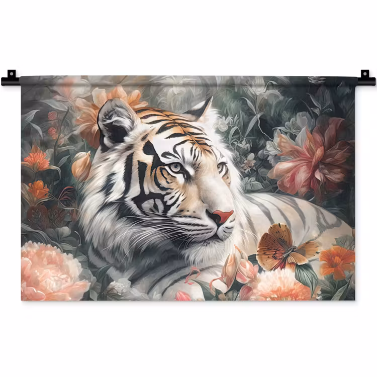 Wandkleed - Tijger - Wilde dieren - Bloemen - Jungle — 1