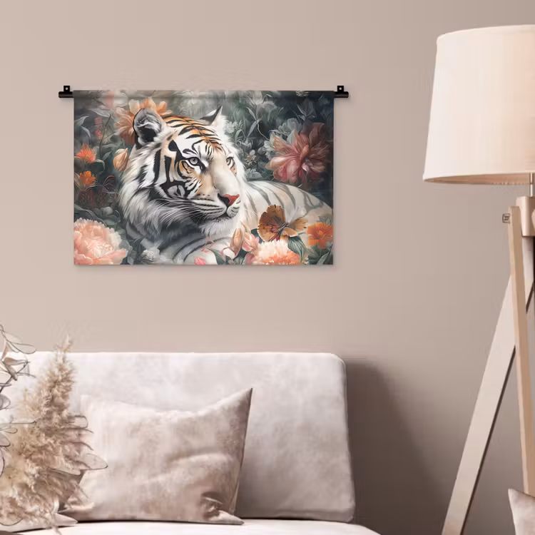 Wandkleed - Tijger - Wilde dieren - Bloemen - Jungle — 2