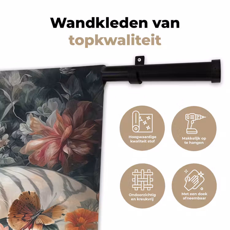 Wandkleed - Tijger - Wilde dieren - Bloemen - Jungle — 3