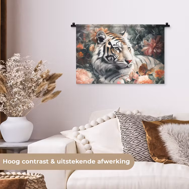 Wandkleed - Tijger - Wilde dieren - Bloemen - Jungle — 4