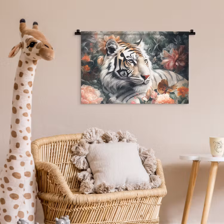 Wandkleed - Tijger - Wilde dieren - Bloemen - Jungle — 5