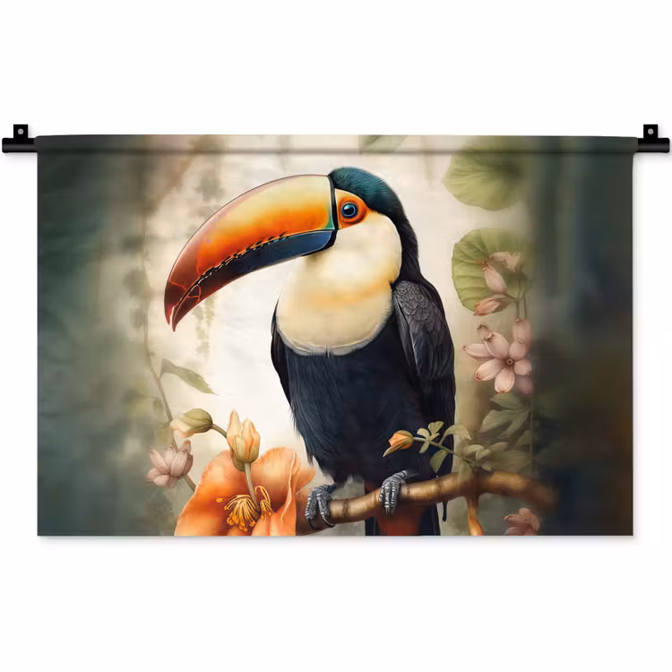Wandkleed - Toekan - Vogel - Bloemen - Planten — 1