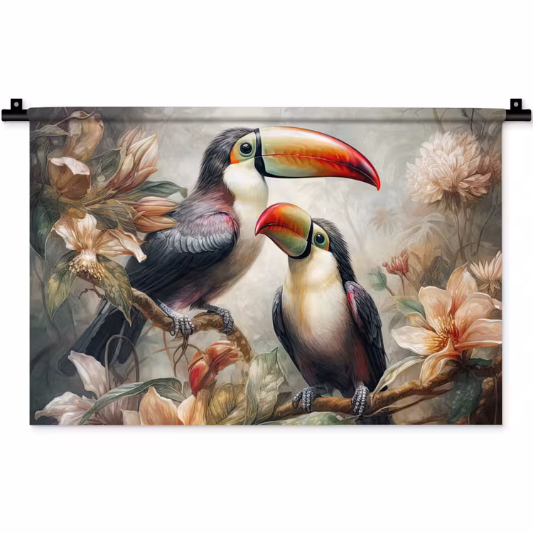 Wandkleed - Toekan - Vogels - Bloemen - Jungle — 1