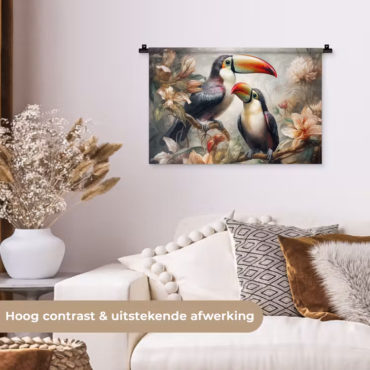 Wandkleed - Toekan - Vogels - Bloemen - Jungle — 4