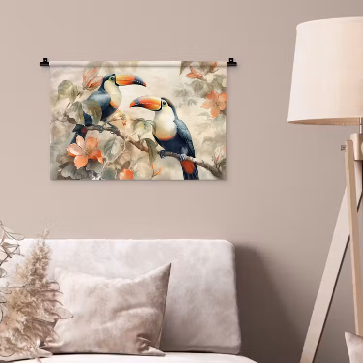 Wandkleed - Toekan - Vogels - Bloemen - Tak — 2