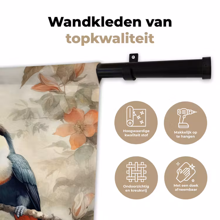 Wandkleed - Toekan - Vogels - Bloemen - Tak — 3