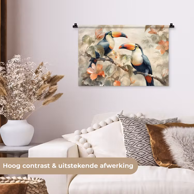 Wandkleed - Toekan - Vogels - Bloemen - Tak — 4