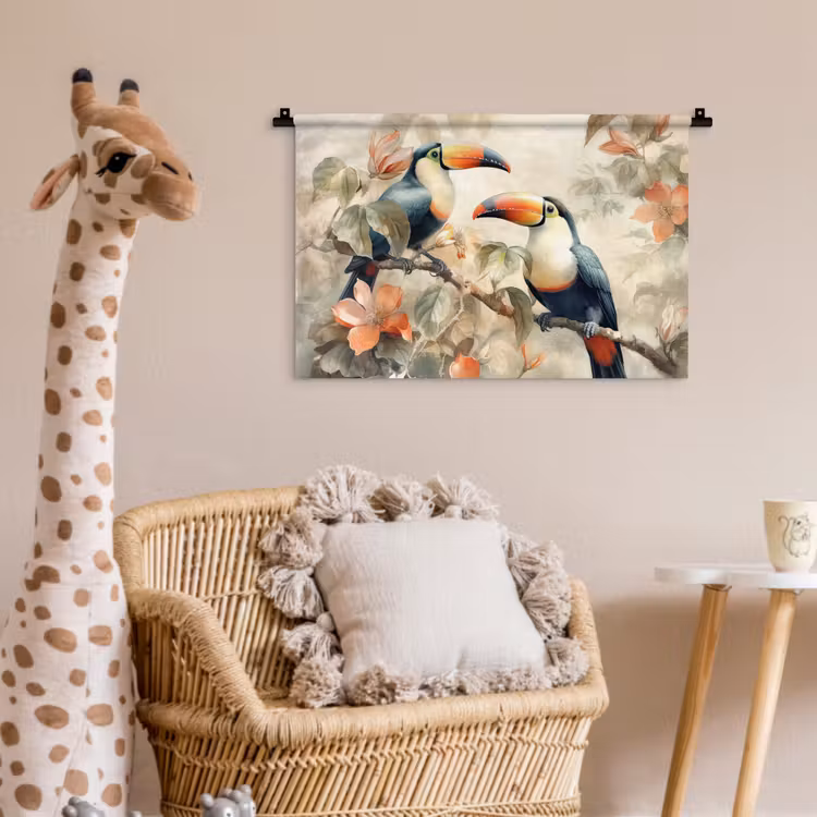 Wandkleed - Toekan - Vogels - Bloemen - Tak — 5