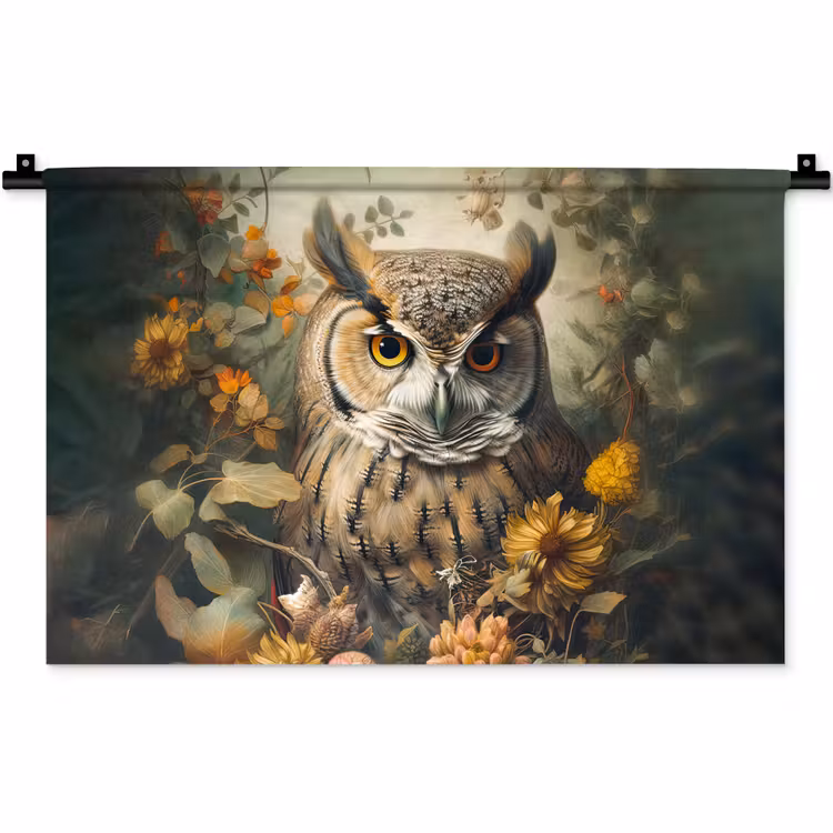 Wandkleed - Uil - Vogels - Bloemen - Natuur — 1