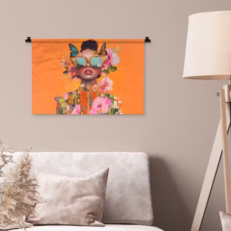 Wandkleed - Vlinders - Vrouw - Zonnebril - Kleurrijk — 2