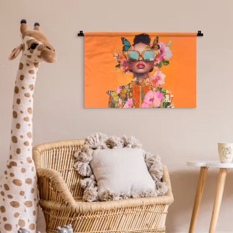 Wandkleed - Vlinders - Vrouw - Zonnebril - Kleurrijk — 5