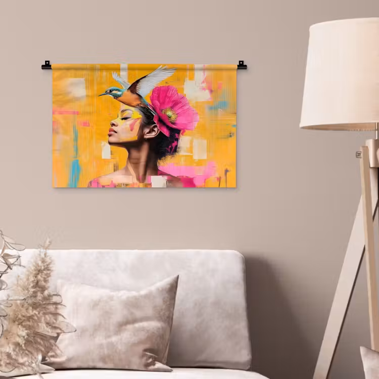 Wandkleed - Vogel - Vrouw - Abstract - Bloem — 2