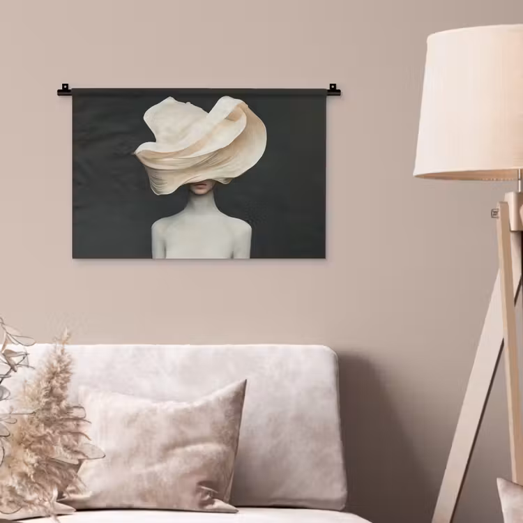 Wandkleed - Vrouw - Beige - hoed — 2