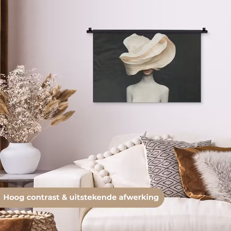 Wandkleed - Vrouw - Beige - hoed — 4