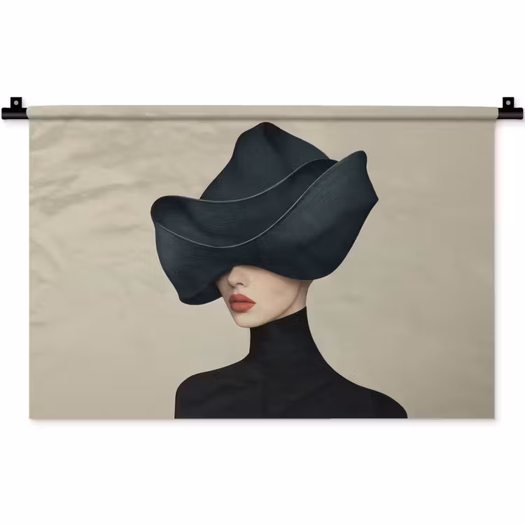 Wandkleed - Vrouw - Groen - Hoed — 1