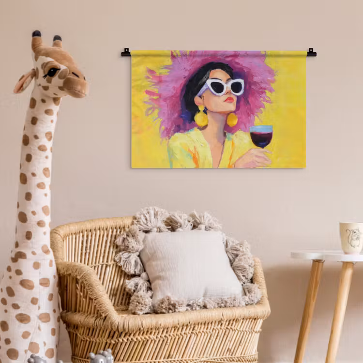 Wandkleed - Vrouw - Hoed - Paars - Wijn — 5
