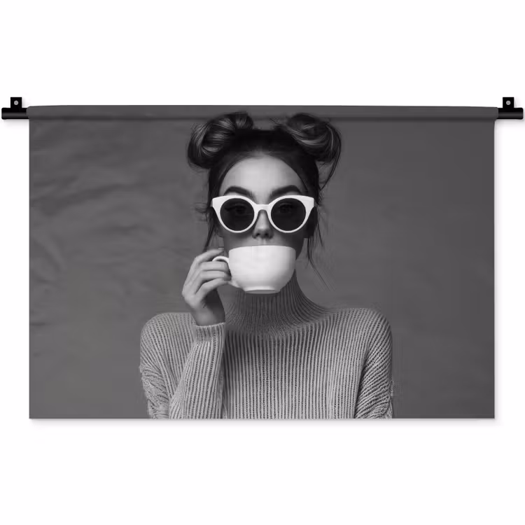 Wandkleed - Vrouw - Koffie - Zwart - Wit — 1