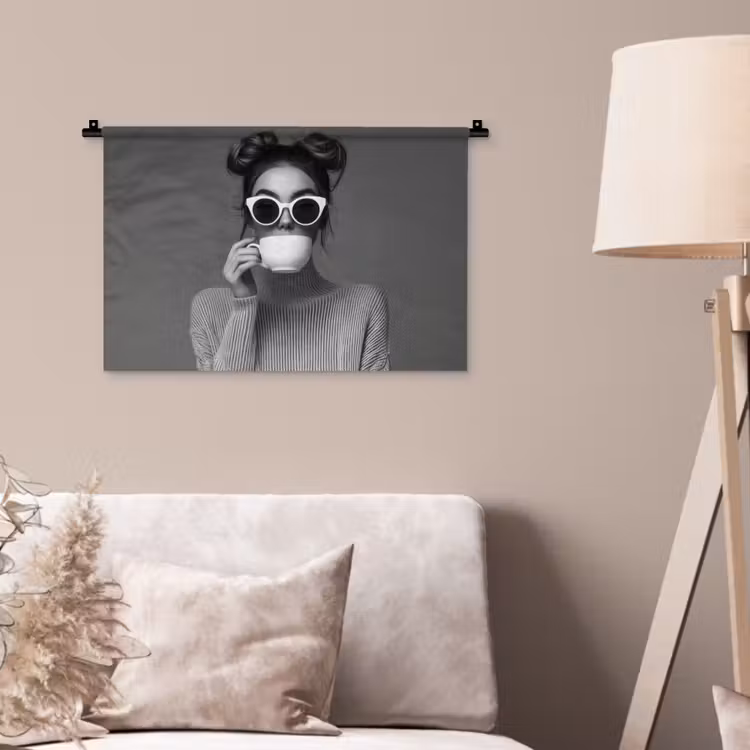 Wandkleed - Vrouw - Koffie - Zwart - Wit — 2