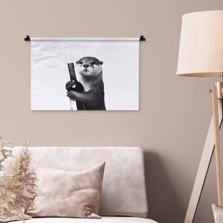 Wandkleed - Wijnfles - Otter - Zwart — 2