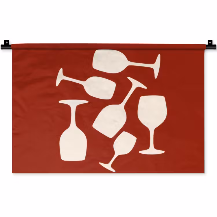 Wandkleed - Wijnglazen - Silhouetten - Wit — 1