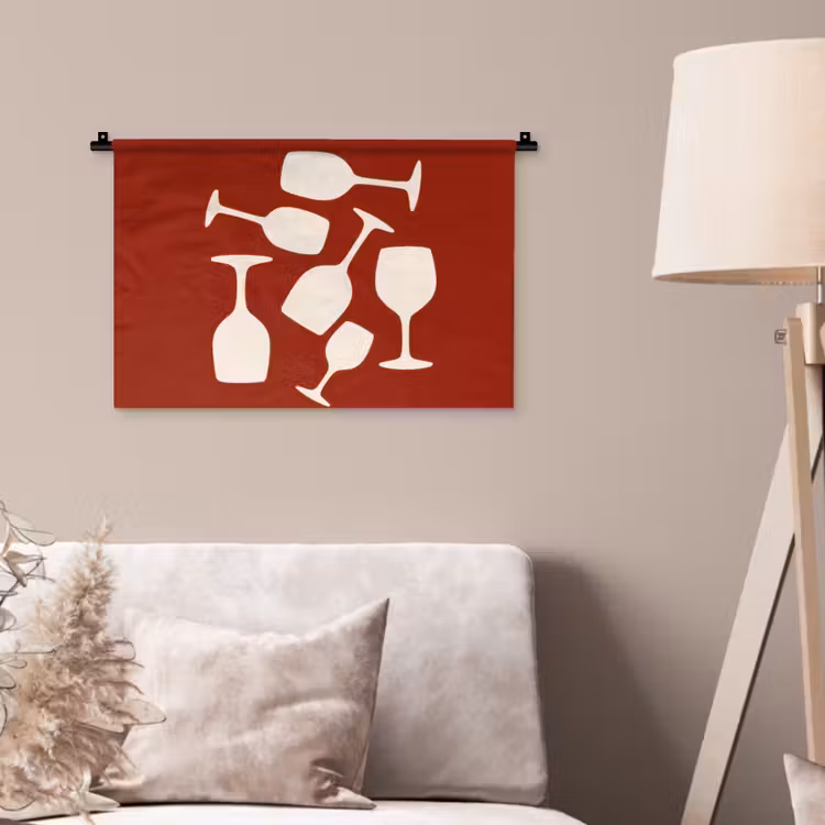 Wandkleed - Wijnglazen - Silhouetten - Wit — 2