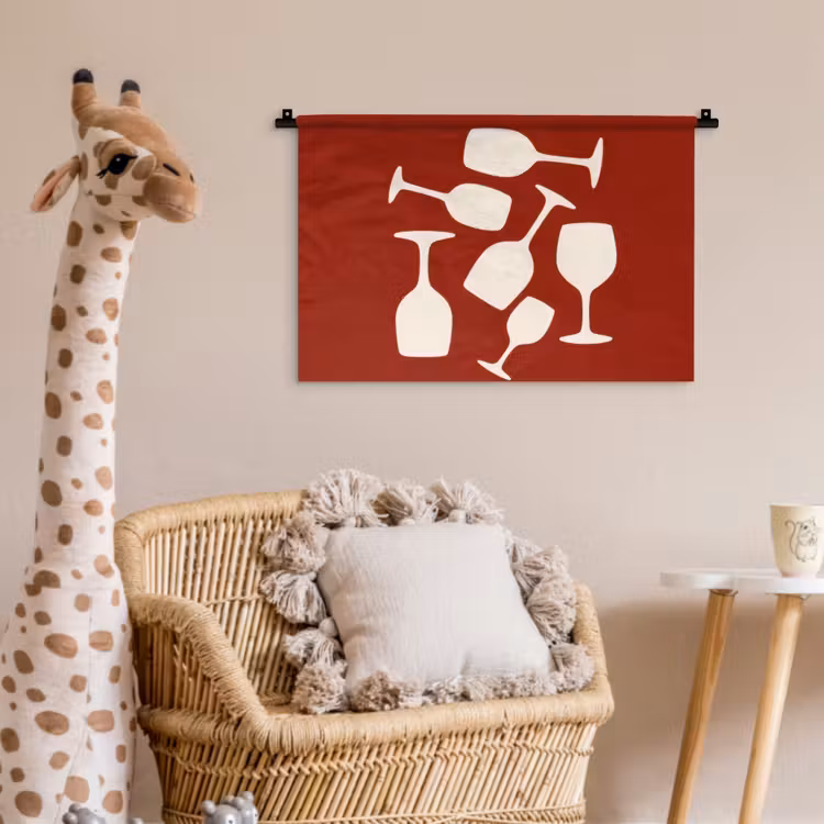 Wandkleed - Wijnglazen - Silhouetten - Wit — 5