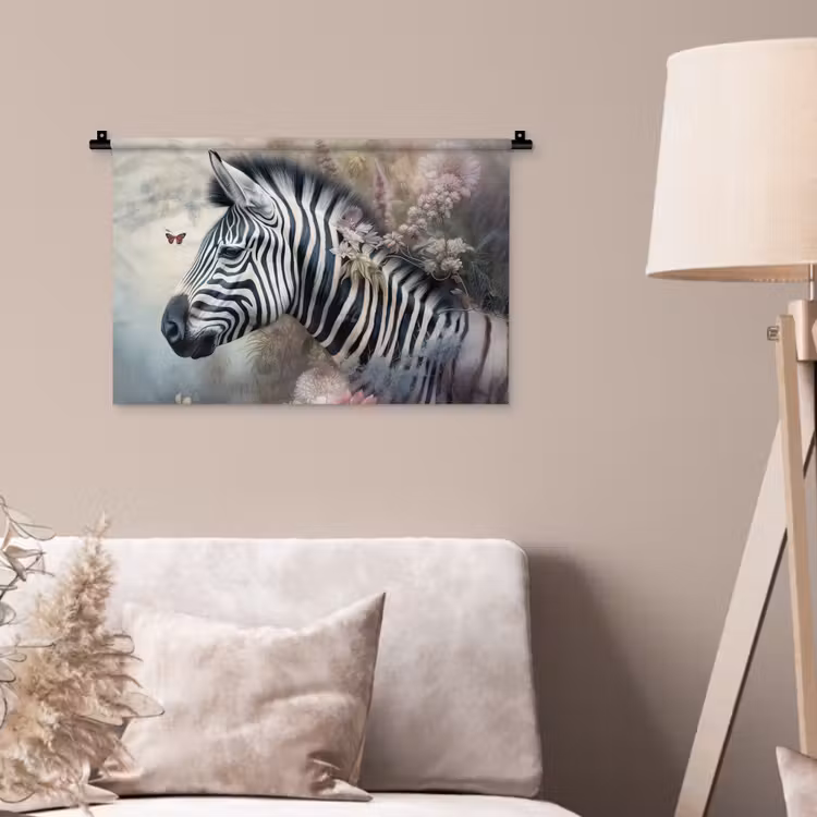 Wandkleed - Zebra - Wilde dieren - Vlinder - Bloemen — 2