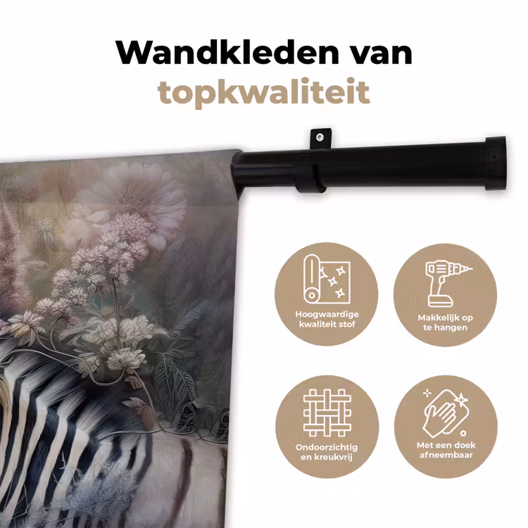Wandkleed - Zebra - Wilde dieren - Vlinder - Bloemen — 3