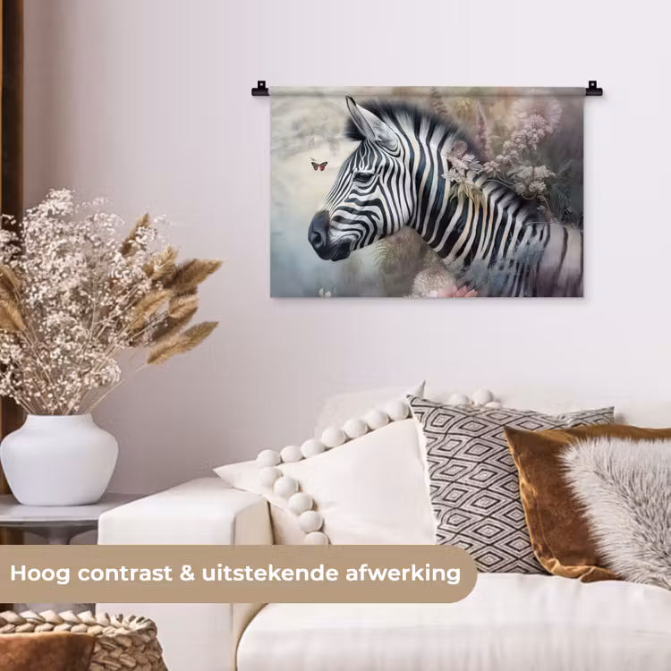 Wandkleed - Zebra - Wilde dieren - Vlinder - Bloemen — 4