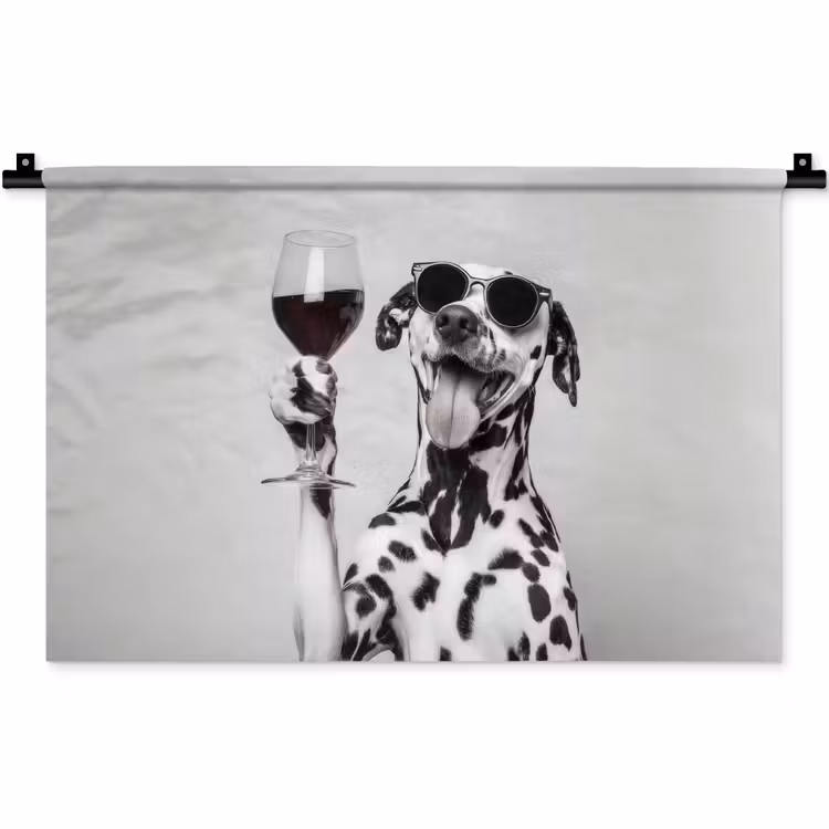 Wandkleed - Zonnebril - Dalmatiër - Wijnglas - Tong — 1